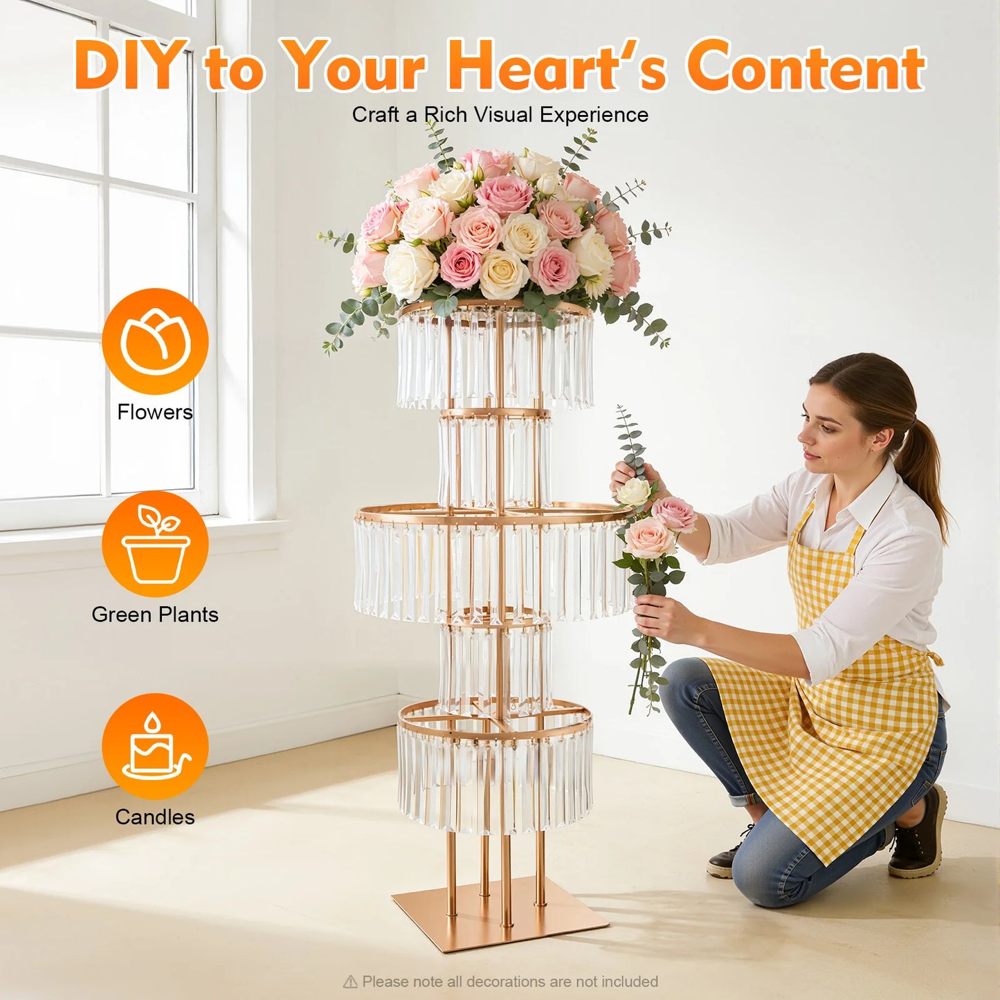5-Tier Gold Wedding Flower Stand Iron And Acrylic Centerpiece