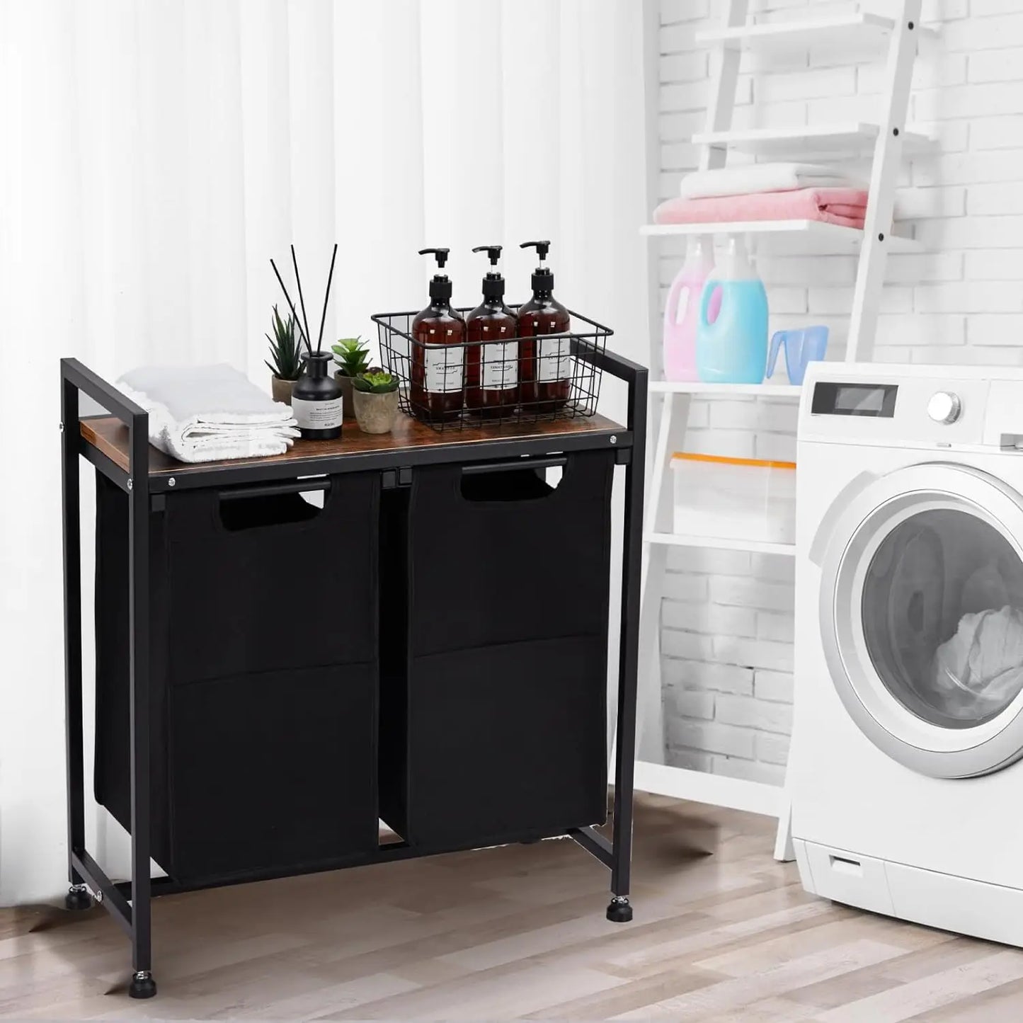 StudysetCN 2-Section Laundry Hamper With Removable Bag Top Shelf
