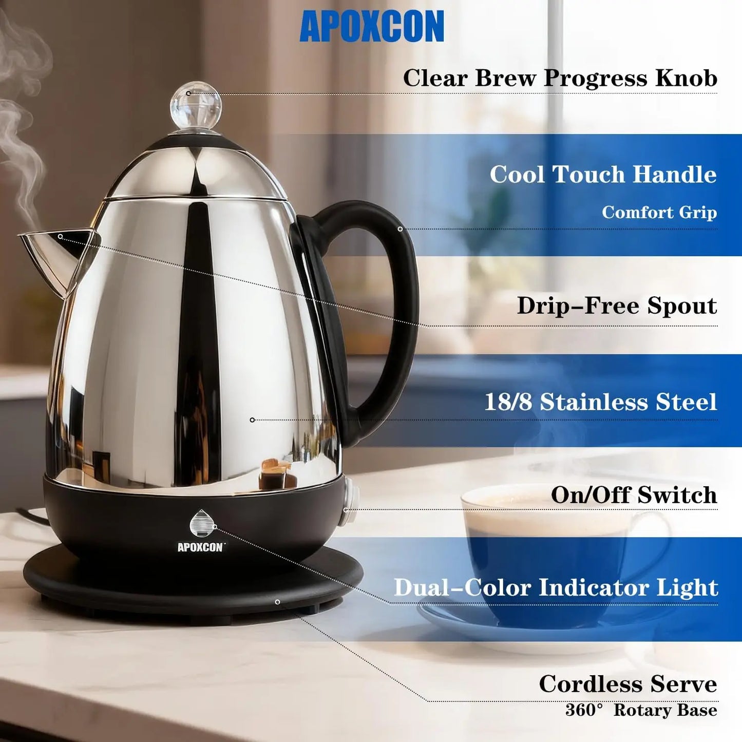XMSJ Electric Stainless Steel Coffee Percolator With Auto Keep Warm