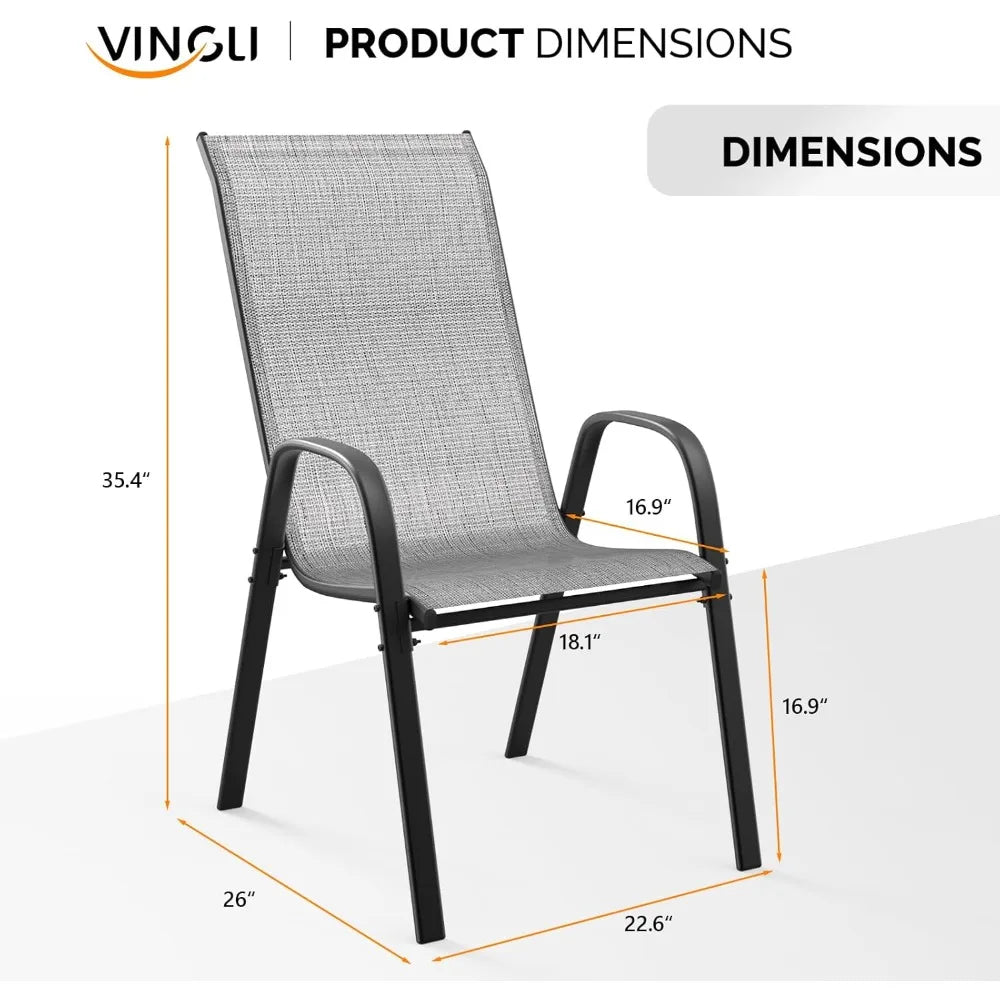Stackable Outdoor Patio Dining Chairs With High Back And Armrests