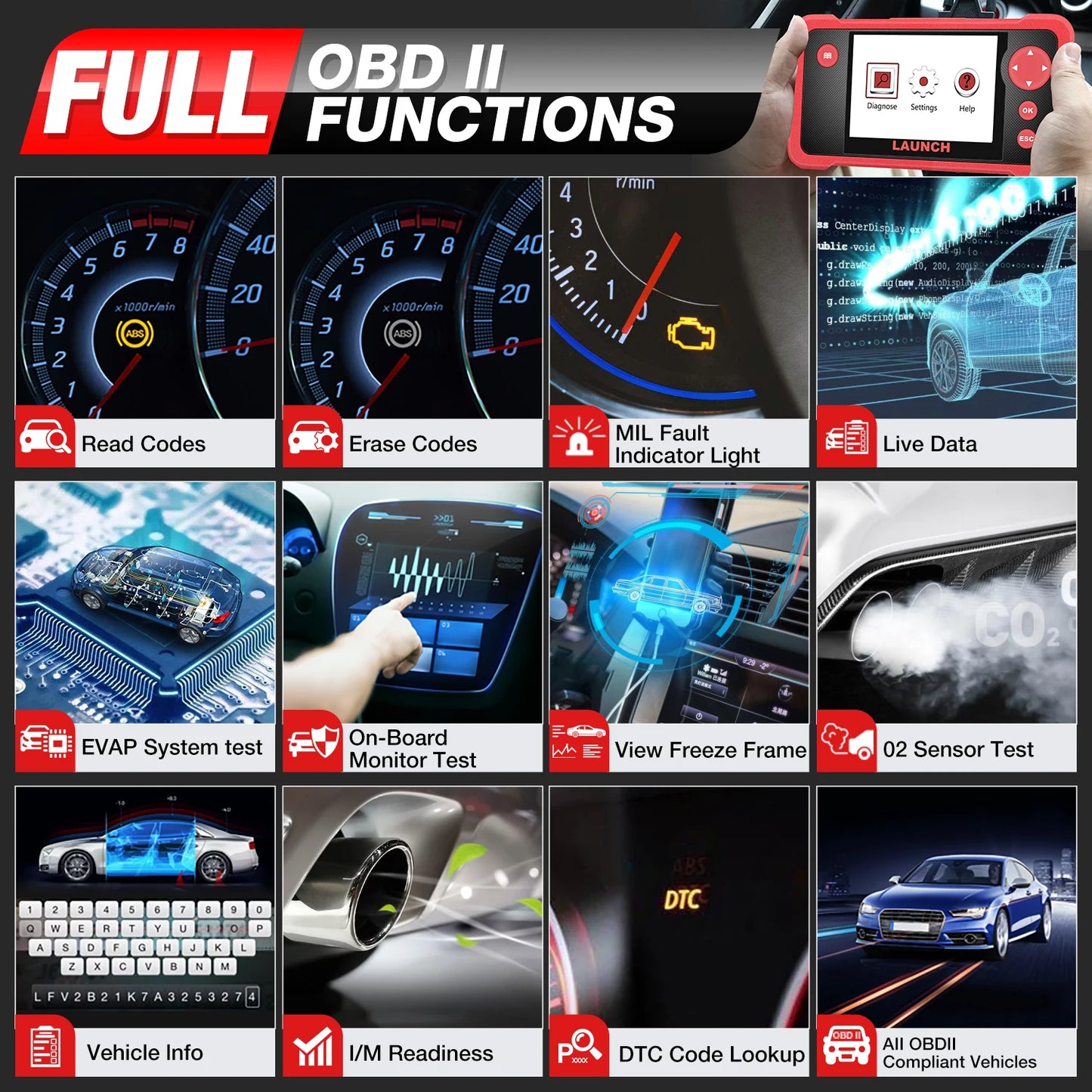 Launch Creader CRP123 V2.0 Engine Transmission SRS ABS OBD2 Scanner