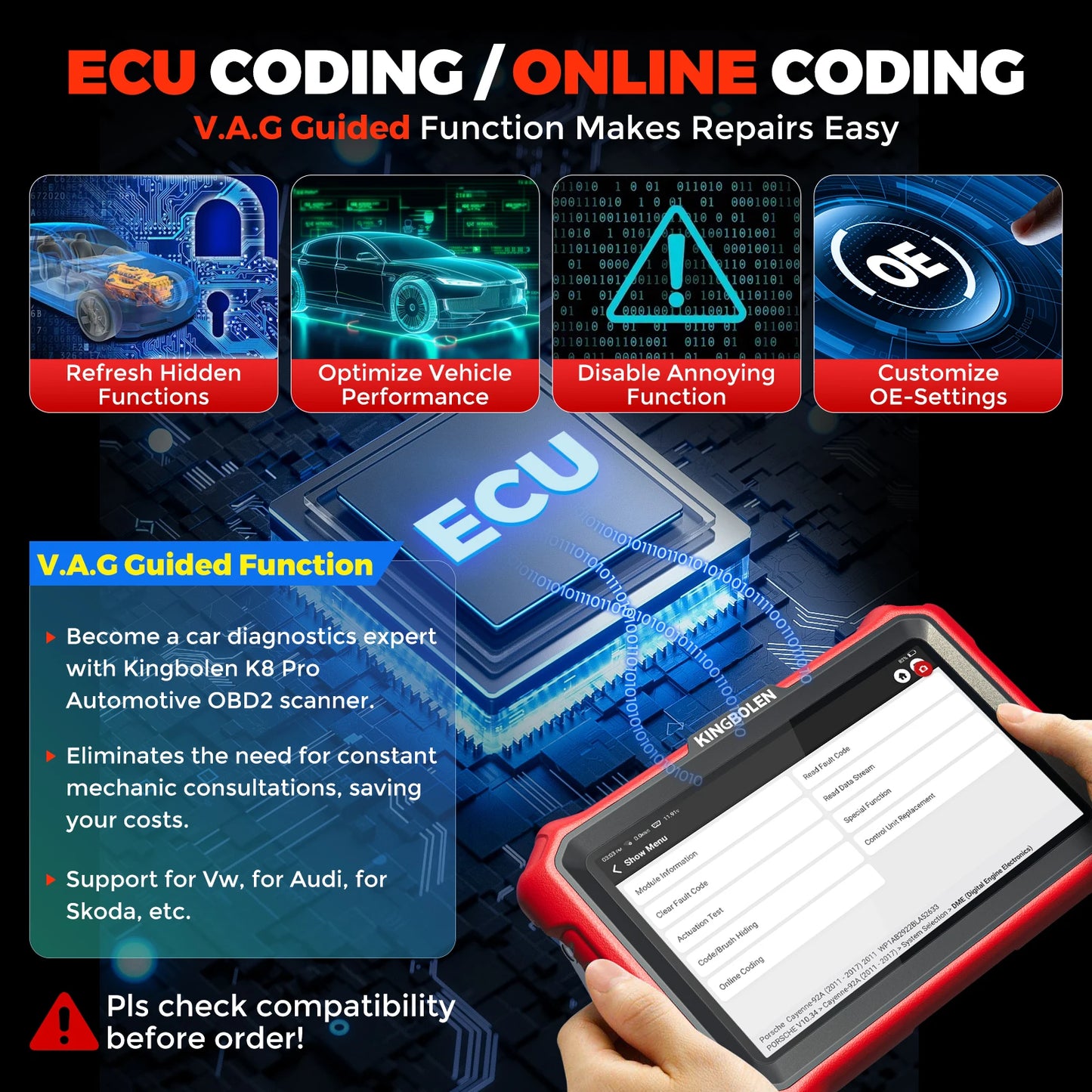 Kingbolen K8 Pro Elite Car Diagnostic Tool With Bi Directional