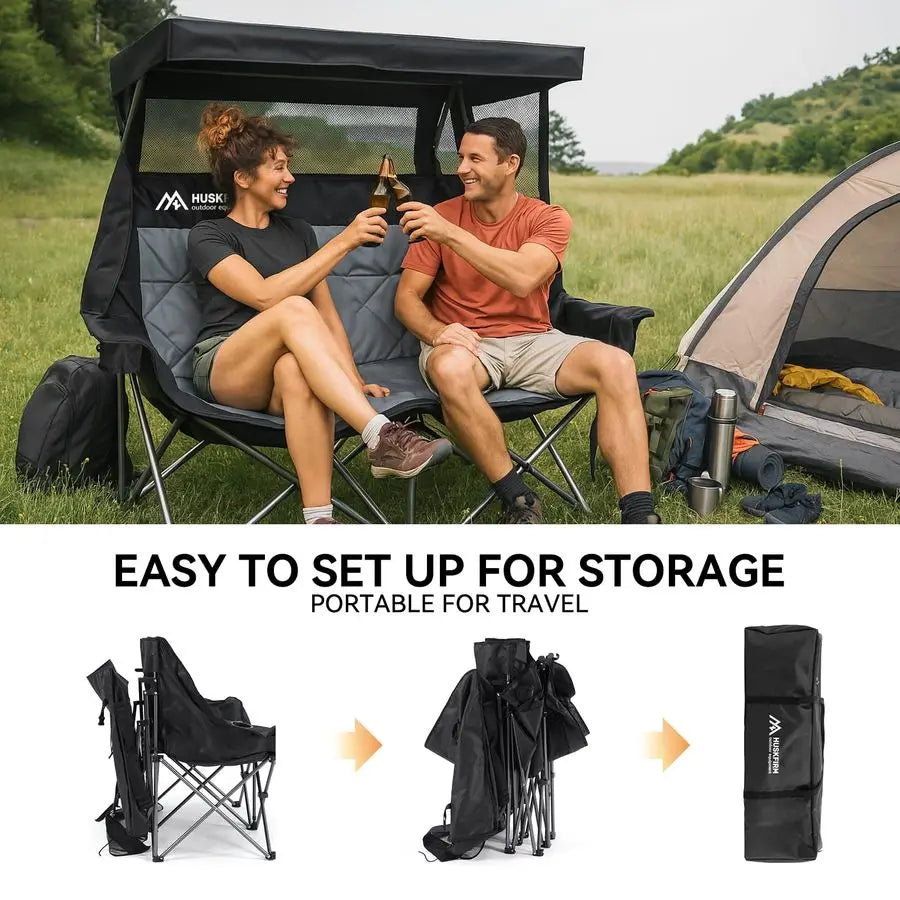 XMSJ Camping Chair With Canopy Shade Folding Double Loveseat