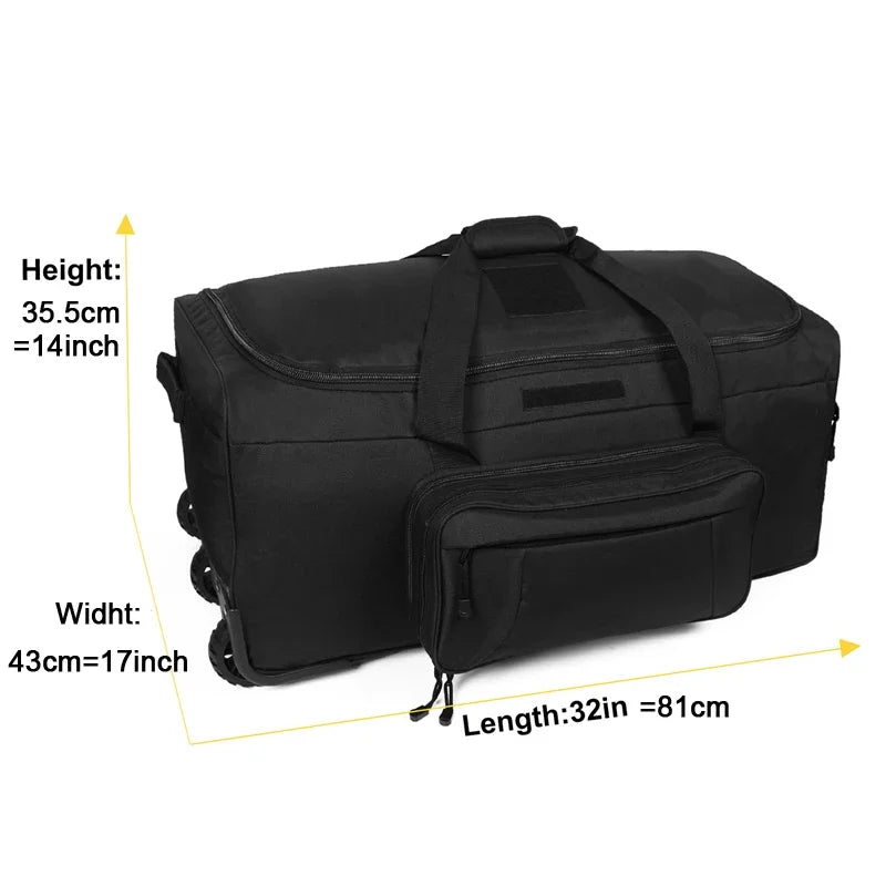 QCN Tactical Rolling Duffel Bag Luggage For Travel And Hiking