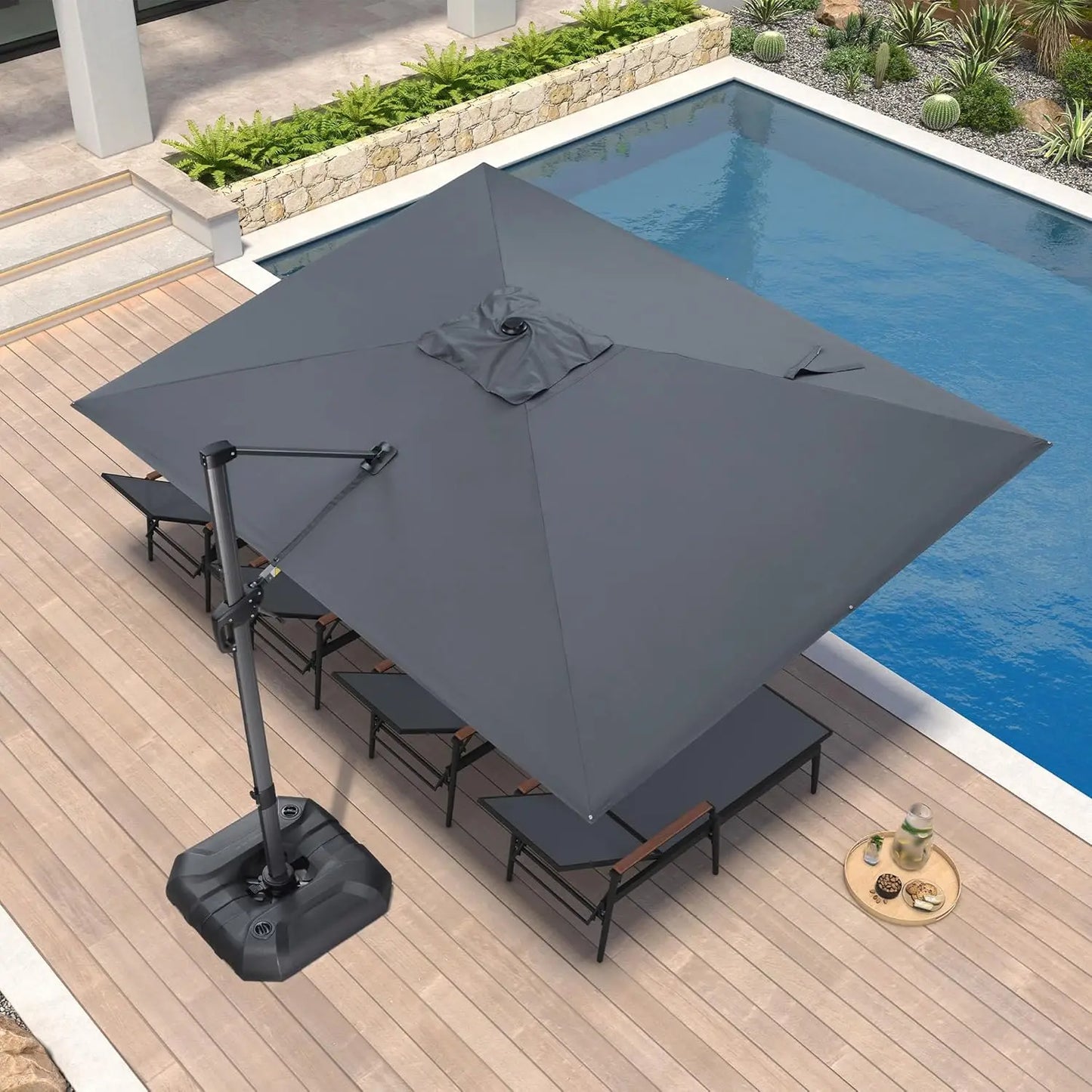 Rectangular Cantilever Patio Umbrella Aluminum Offset 360 Rotation