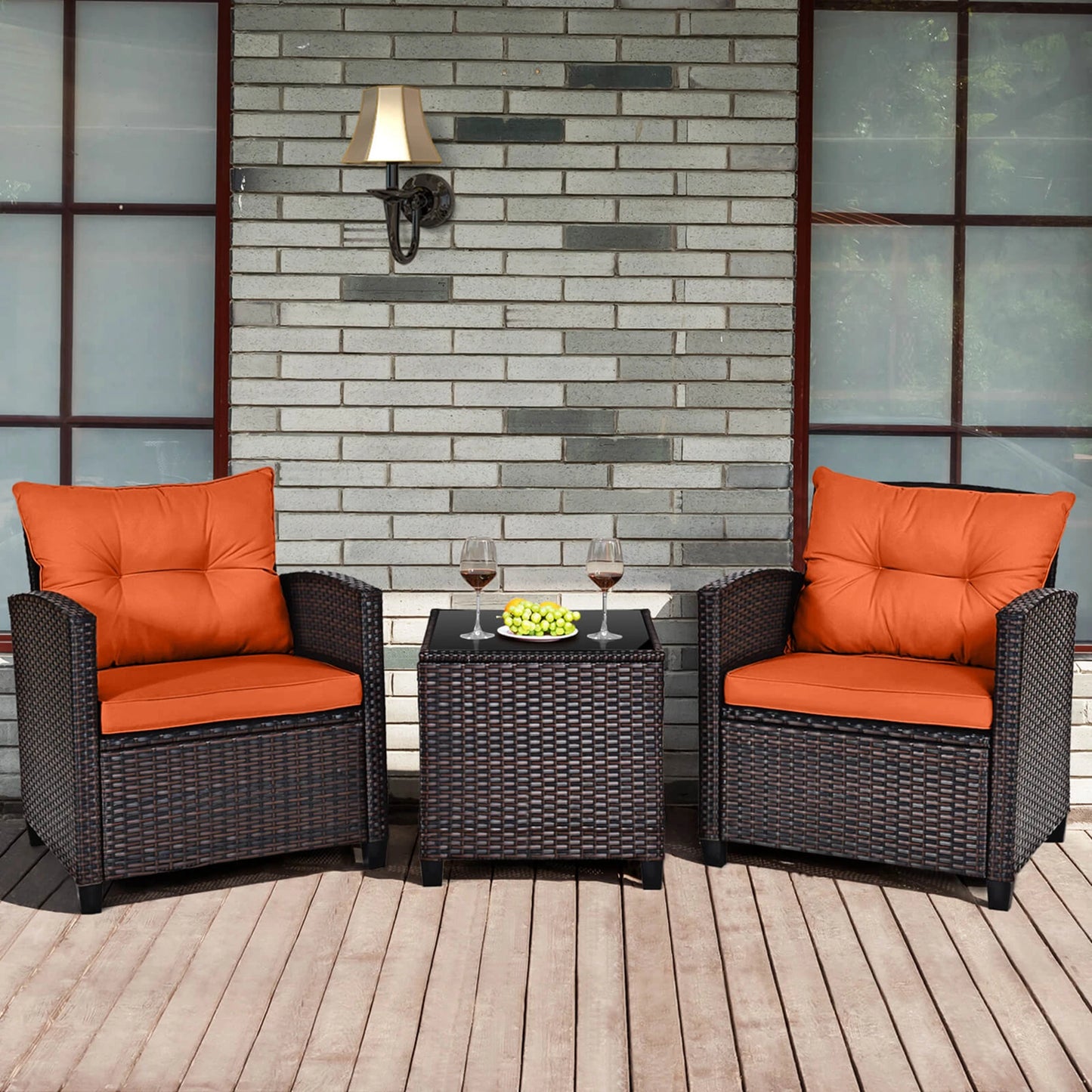 HOMASIS Patio Rattan Furniture Set Cushioned Sofa