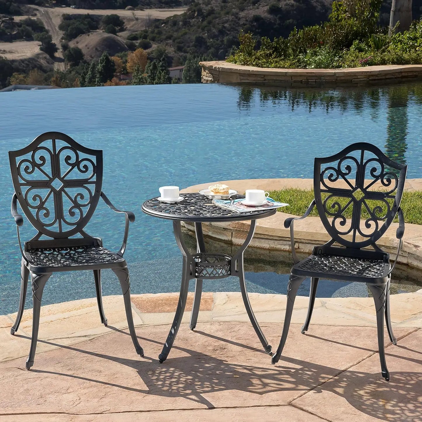 Outdoor Cast Aluminum Bistro Set 3 Piece Patio Table Chairs