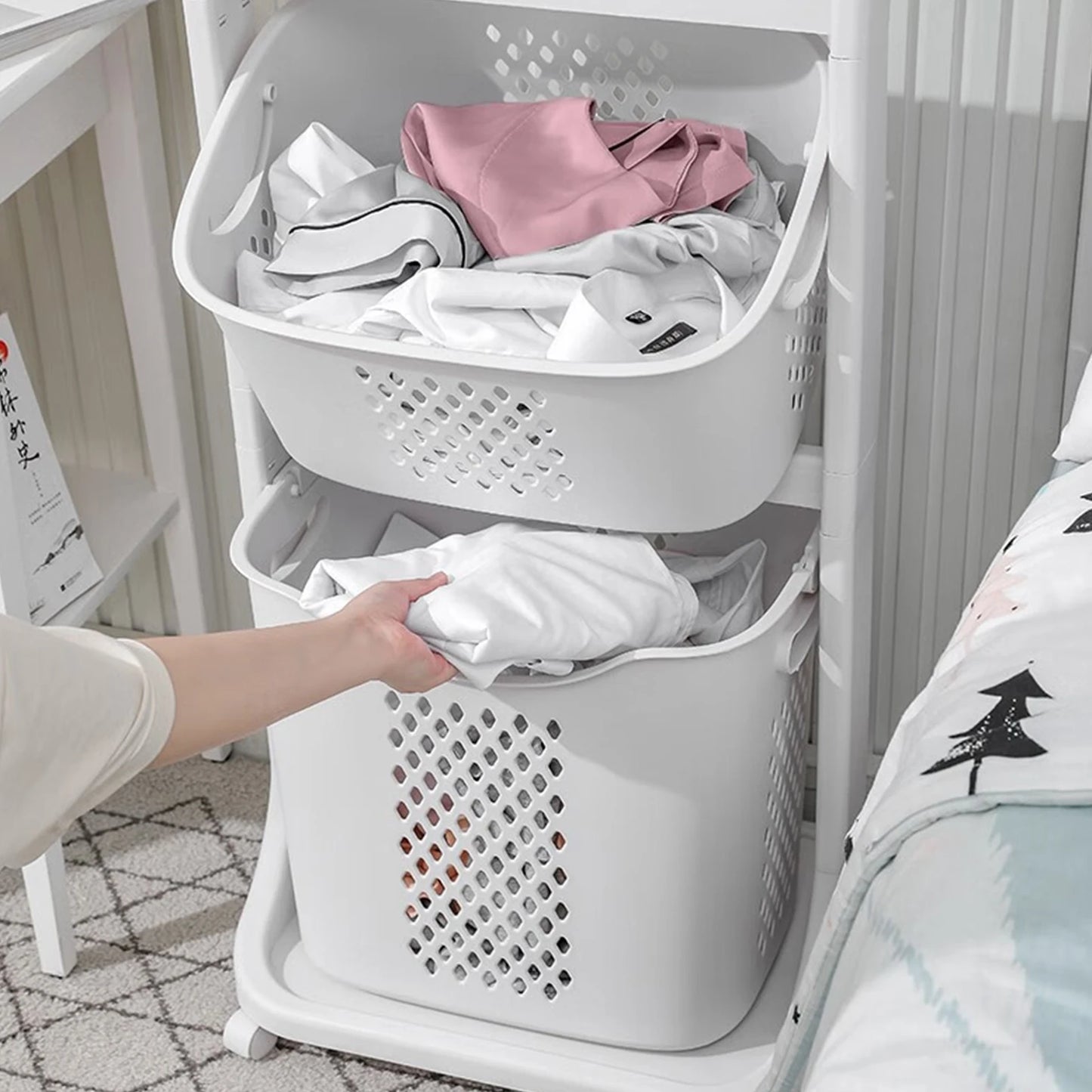 NONECN 2 To 4 Tier Laundry Cart Buckets And Wheels