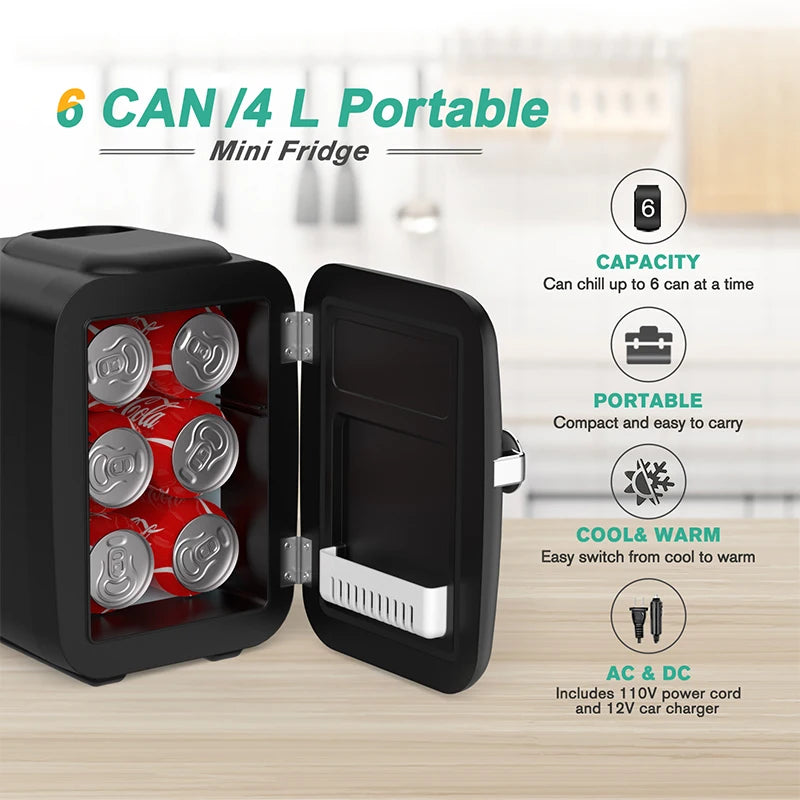 Crownful Mini Fridge For Makeup Skincare Refrigerator AC DC Car