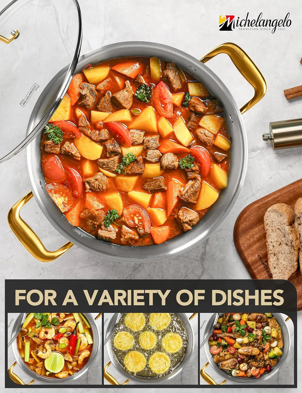 XMSJ Stainless Steel Stock Pot With Lid Ergonomic Handle