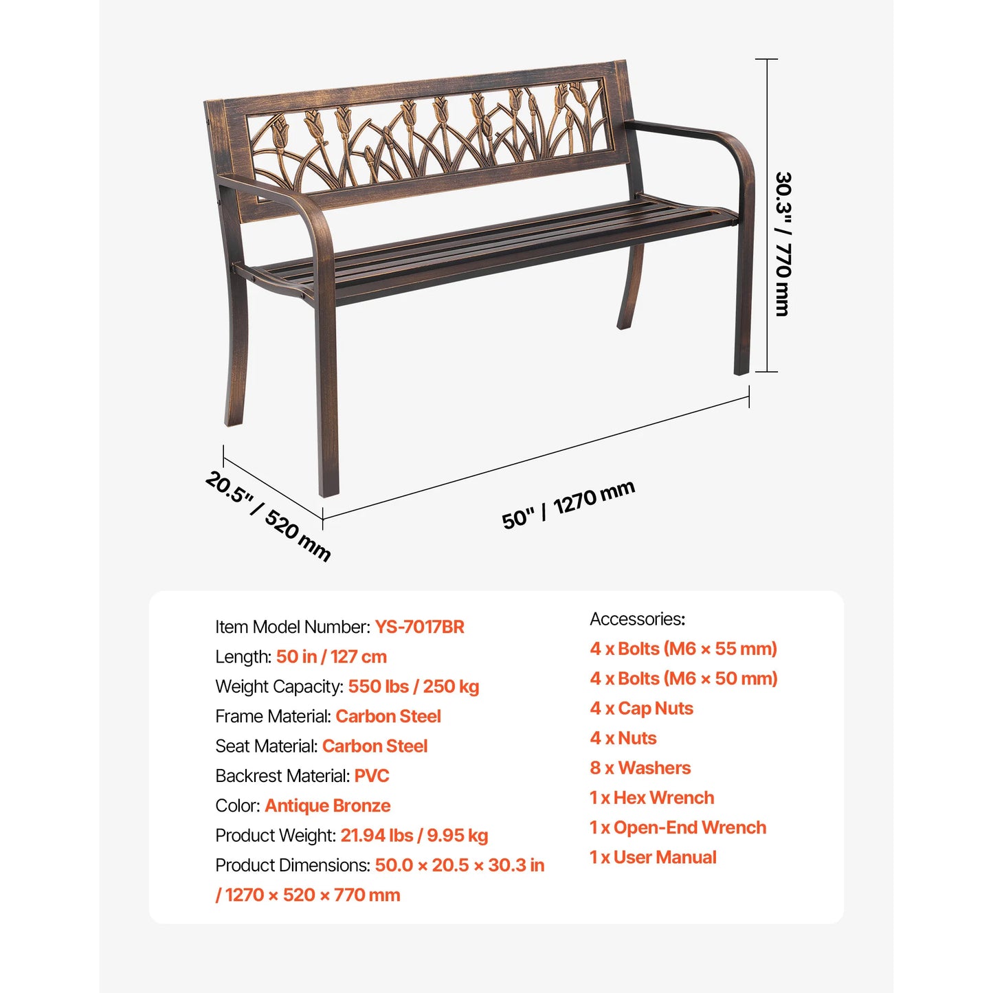 SucceBuy Outdoor Wooden Metal Garden Bench 480 Pound Capacity