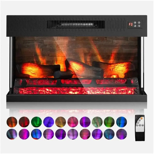 MKDK Three Sided Glass Electric Fireplace Insert With Remote Control