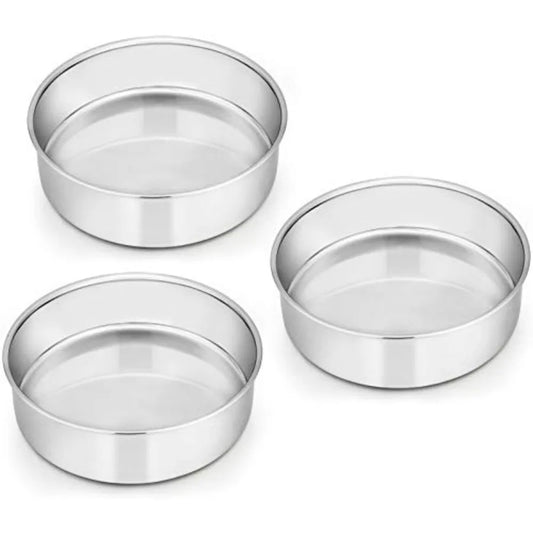 SHXI Stainless Steel Cake Pan Set Of 3 Round Pans Mirror Finish Dishwasher Safe