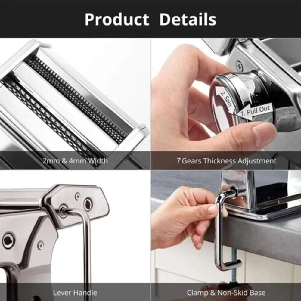 Stainless Steel Manual Pasta Maker Machine With Dual Cutters