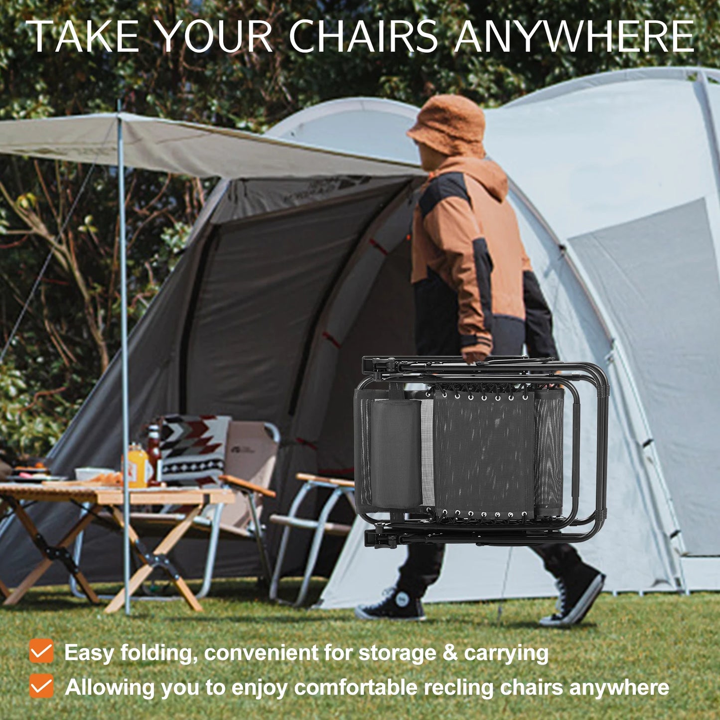 JHK Zero Gravity Portable Recliner Outdoor Lounge Chair With Cup Holder