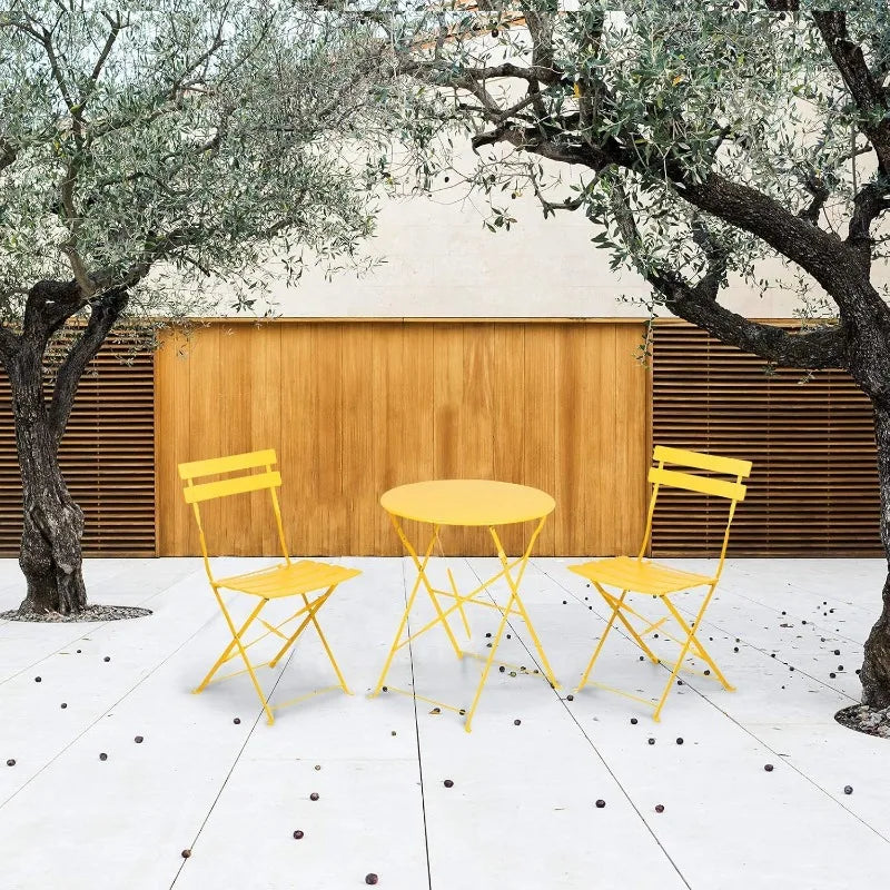 Three Piece Folding Outdoor Bistro Set With Steel Frame