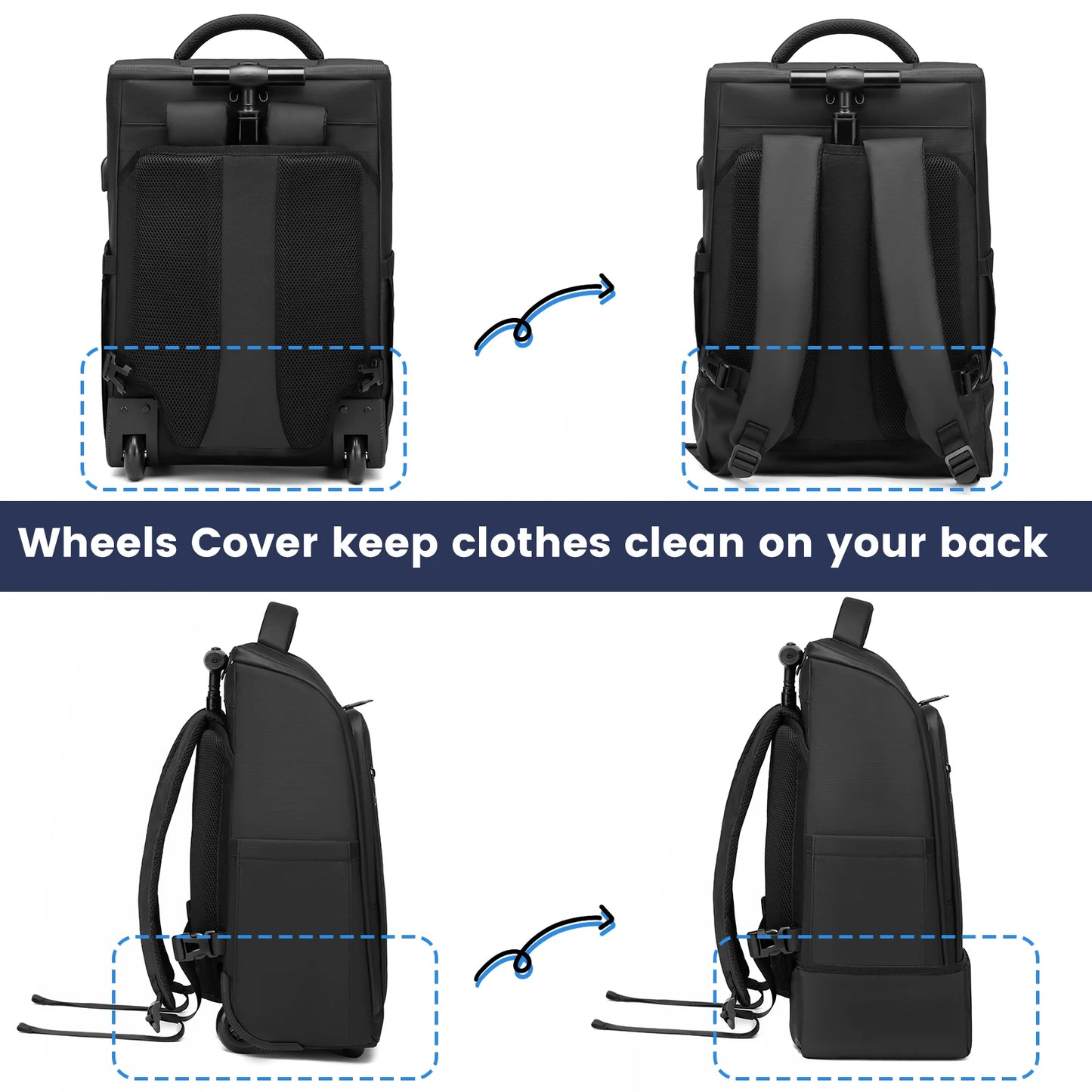 YHGSCN RUCYEN Rolling Backpack Laptop Case Water Resistant USB Luggage