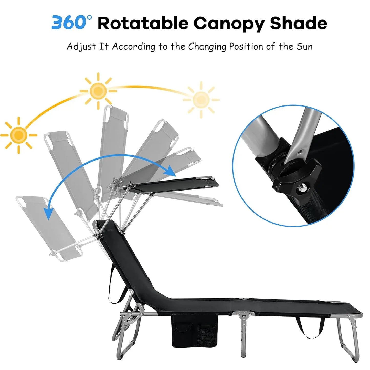Beach Chair With Canopy Shade Folding Lounge Adjustable Backrest