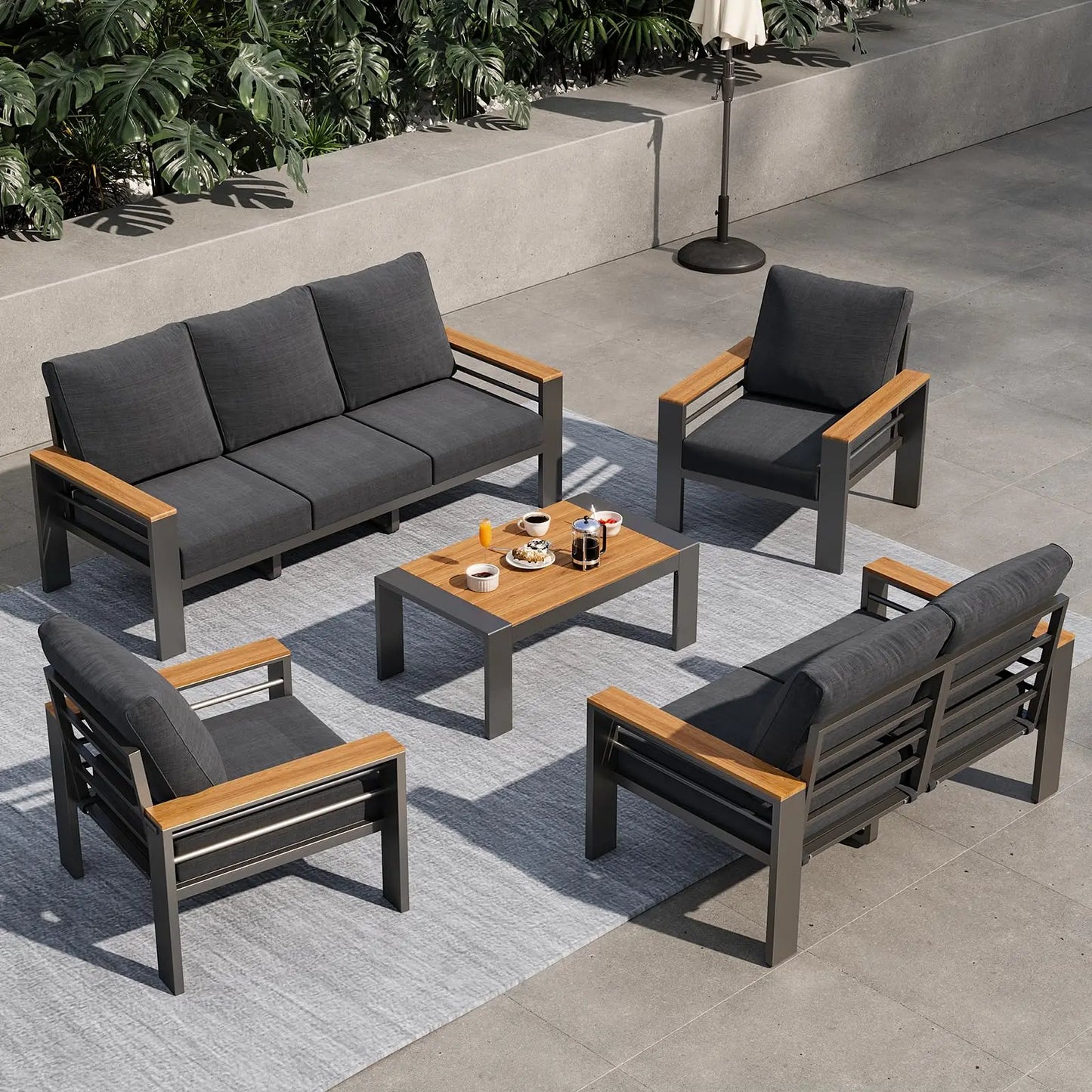 Aluminum Outdoor Patio Furniture Set 7 Seat Sectional Coffee Table
