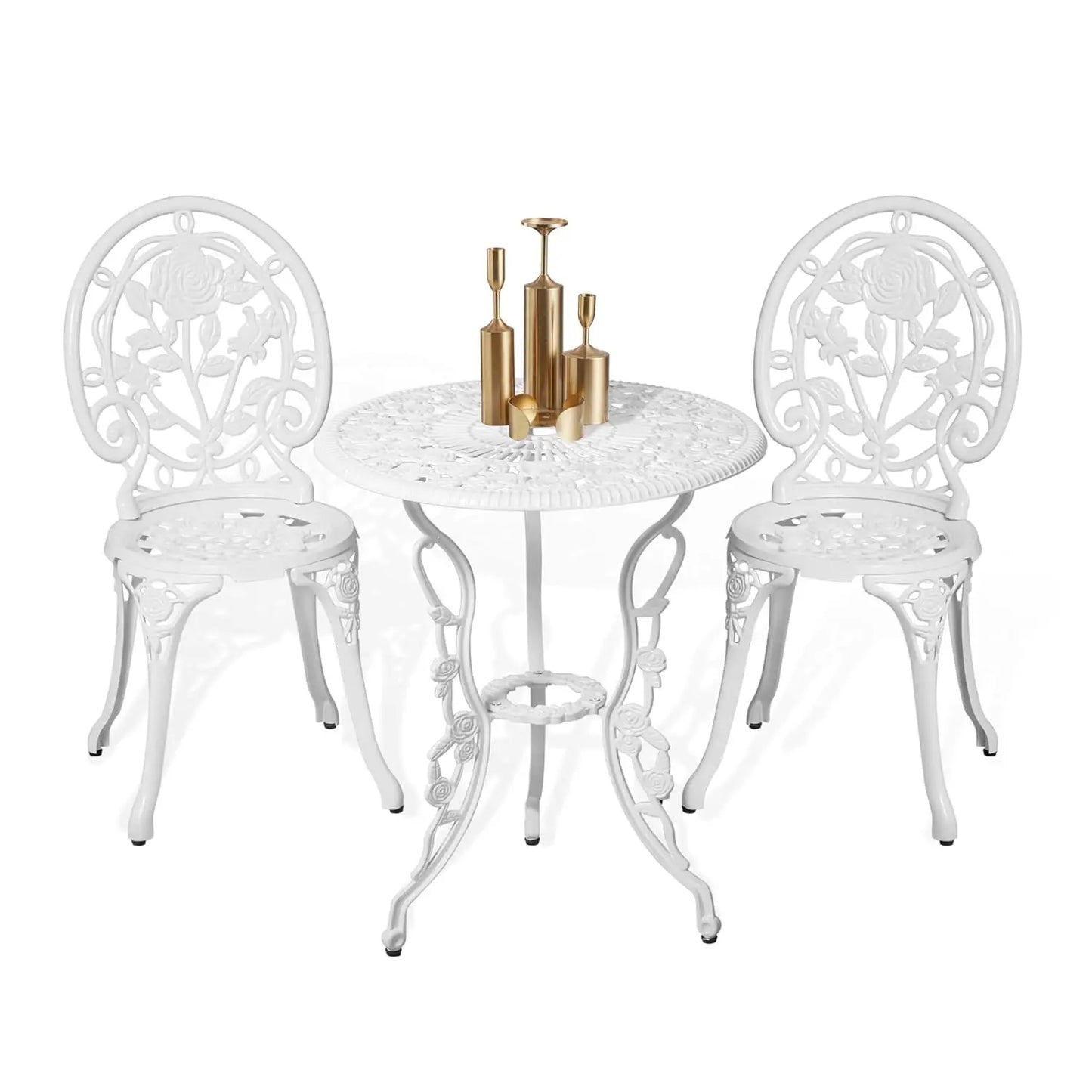 Bistro Table And Chairs Outdoor Patio Set Cast Aluminum Rose Pattern