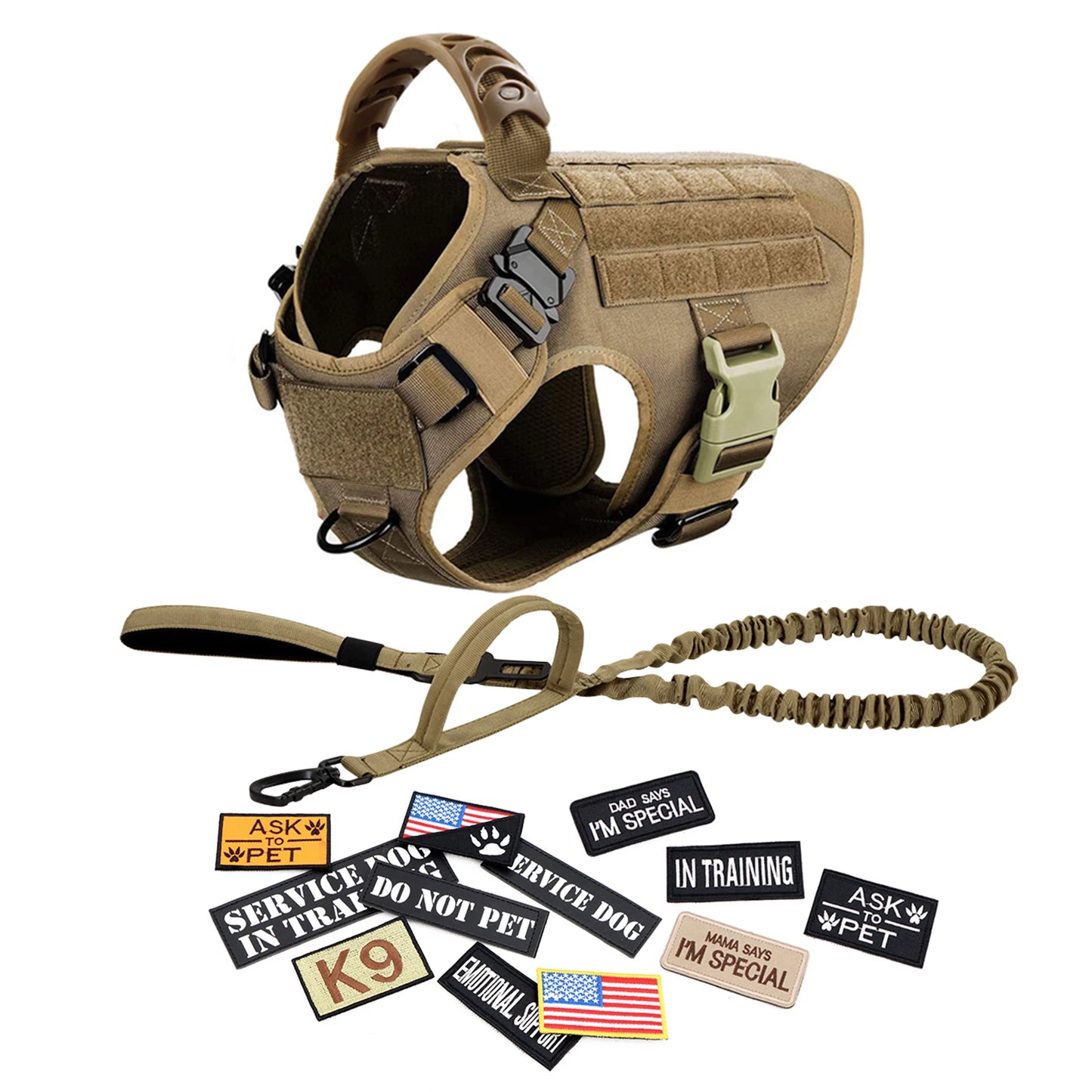 PETRAVEL Military Large Dog Harness Vest With Leash Set