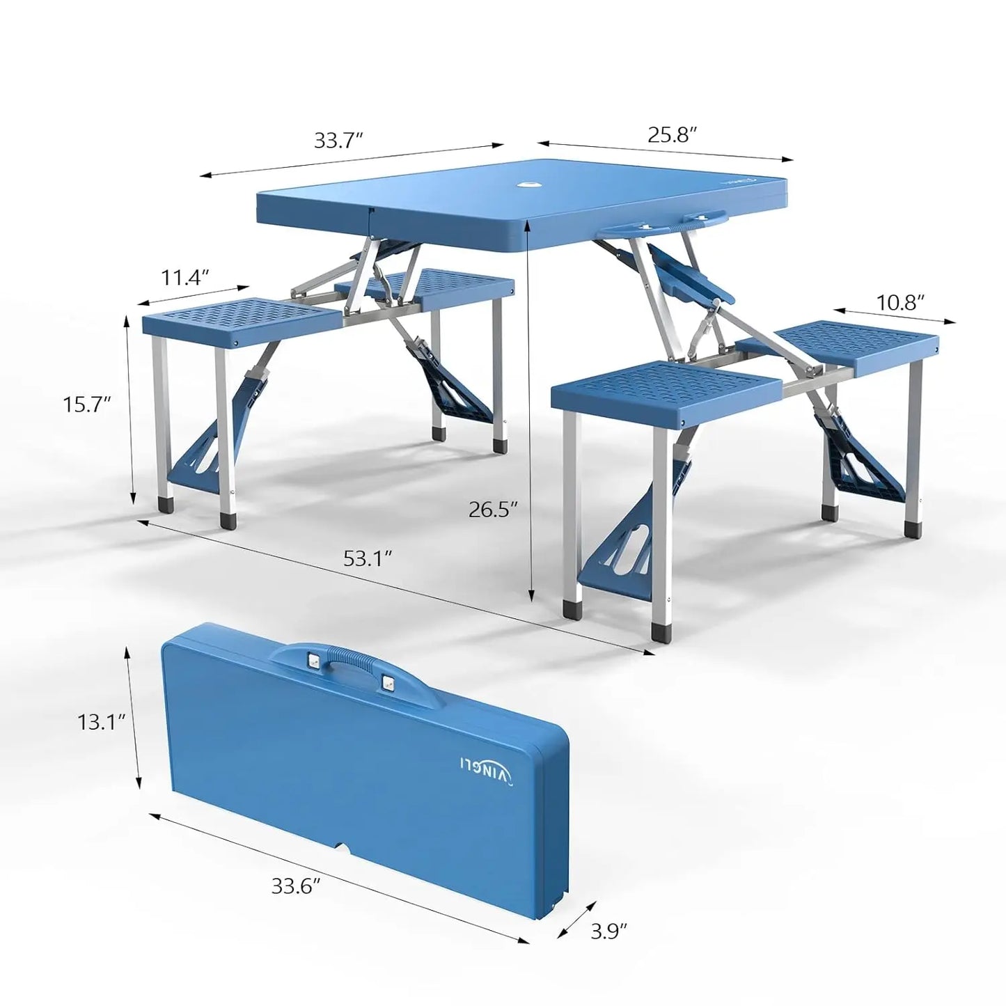Aluminum Folding Camping Table Set With 4 Seats Umbrella Hole