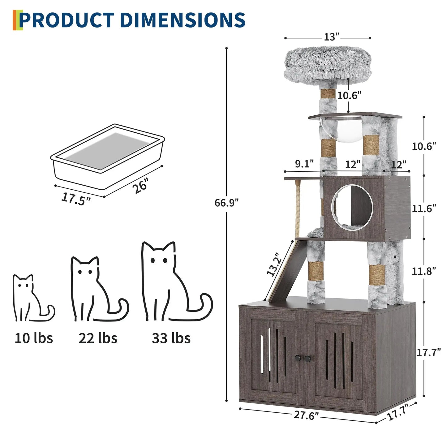 HiMISS Multi Level Cat Tree With Enclosed Litter Box Condo