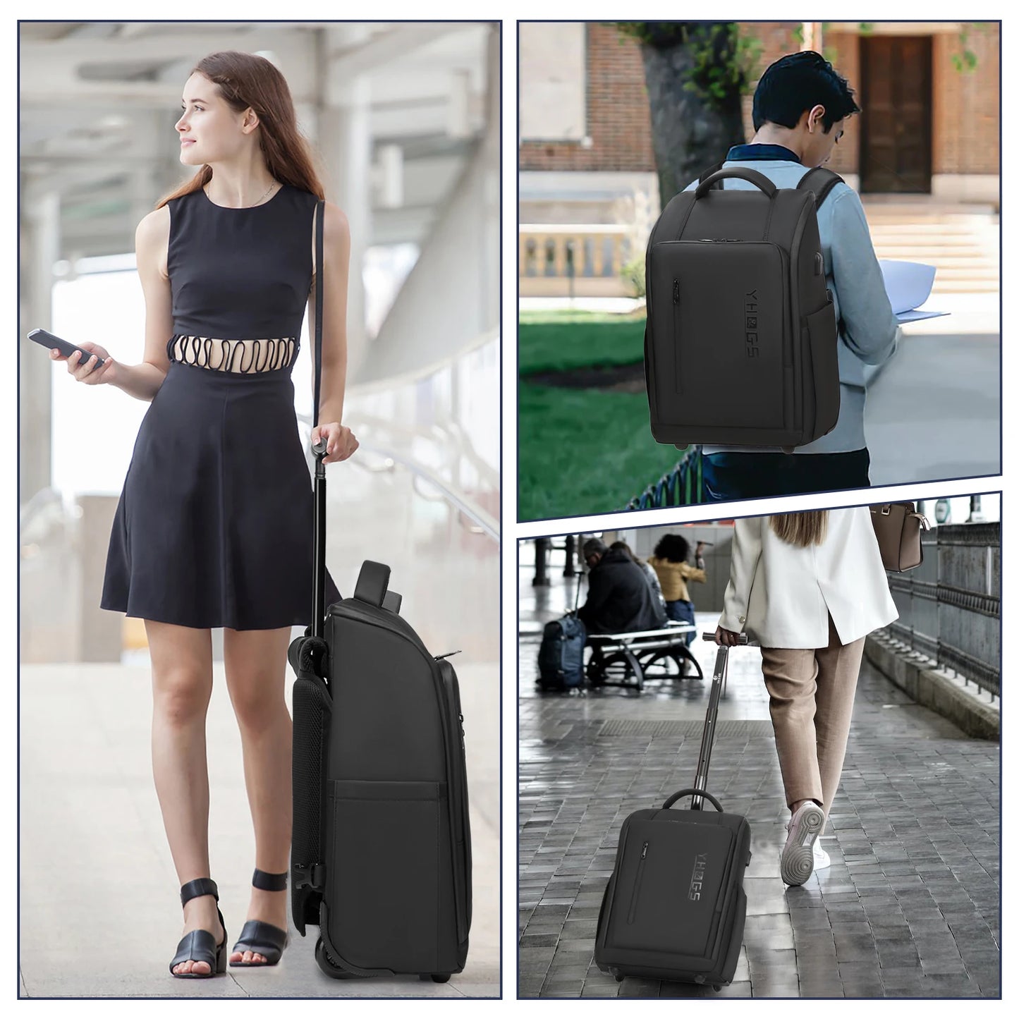 YHGSCN RUCYEN Rolling Backpack Laptop Case Water Resistant USB Luggage
