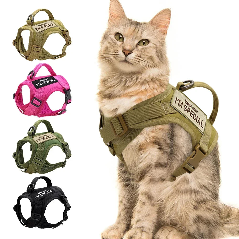 Nylon Cat Harness Vest With Handle Military Tactical Cats