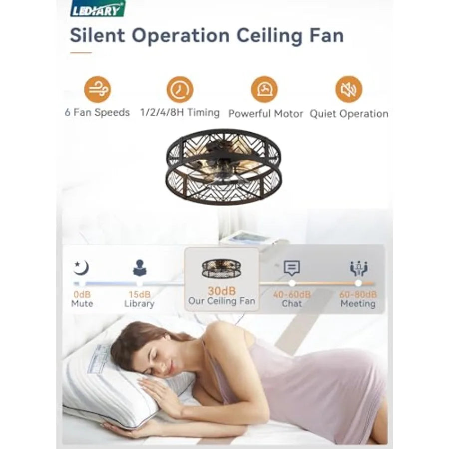 Caged Ceiling Fan With Light Low Profile Bladeless For Bedroom