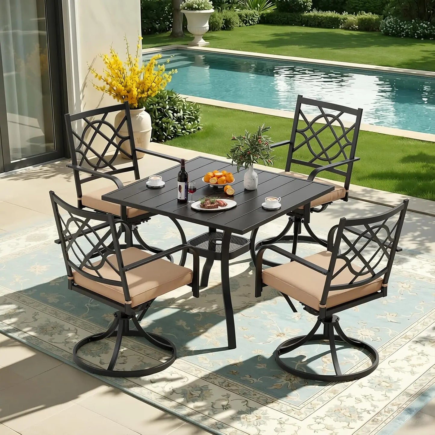 Metal Swivel Dining Chairs Set Of Four Outdoor Patio Furniture
