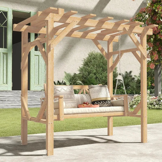 YTYIN Cedar Wood Outdoor Pergola Swing Bench With Canopy