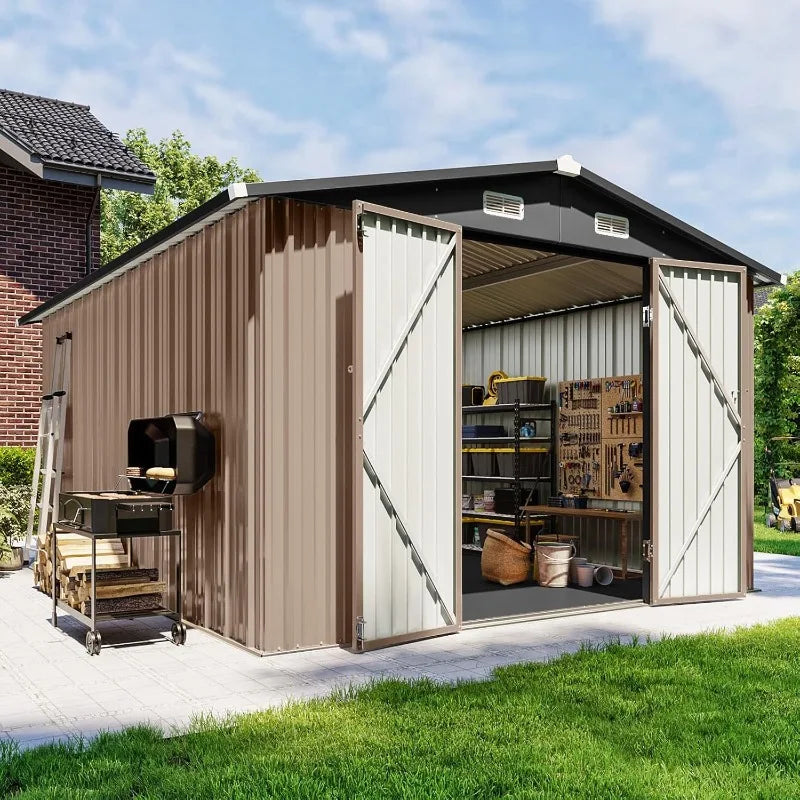 Durable Galvanized Steel Outdoor Shed With Floor And Lockable Doors