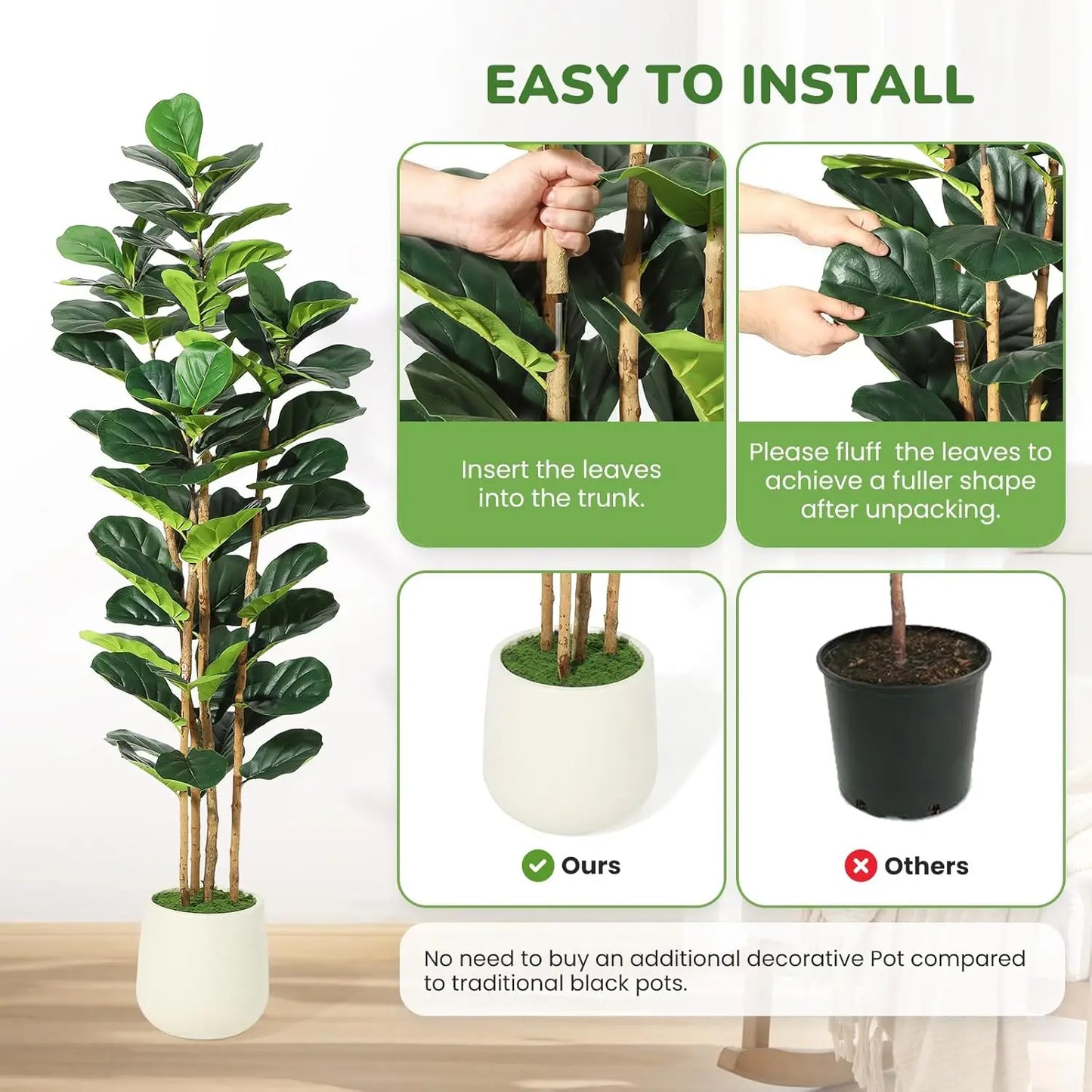HiMISS Fiddle Leaf Fig Tree With Pot Artificial Houseplant