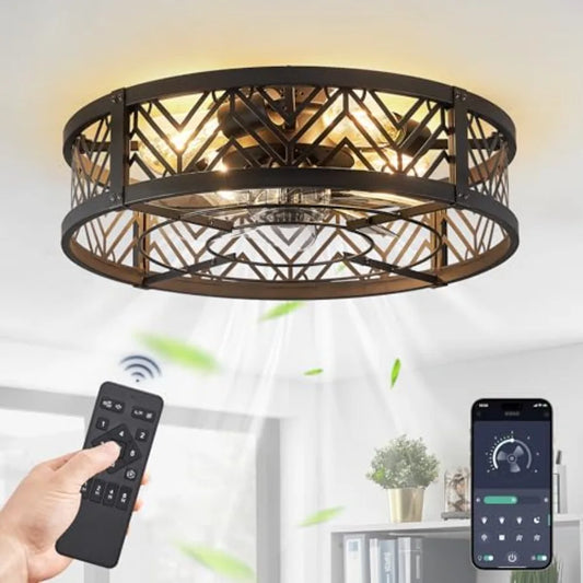 Caged Ceiling Fan With Light Low Profile Bladeless For Bedroom