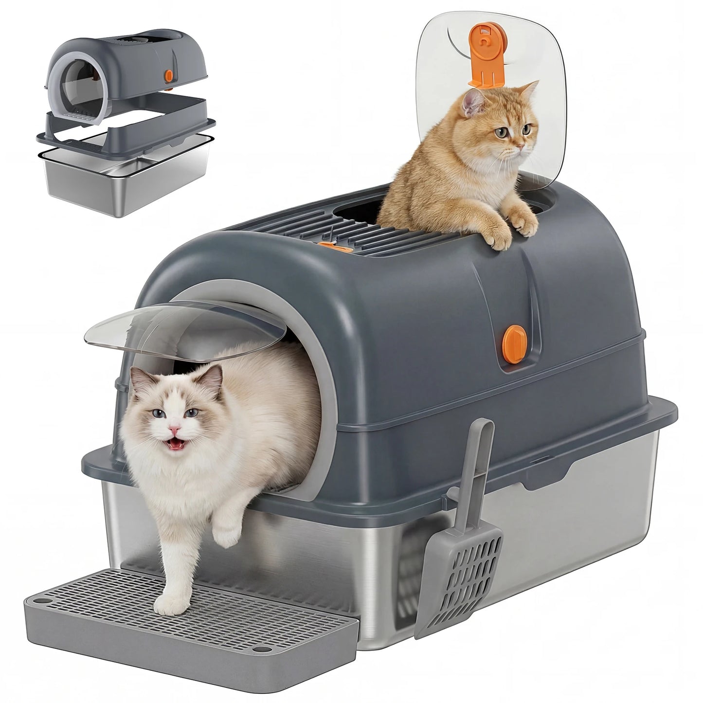 JHK Stainless Steel Cat Litter Box Enclosed For Big Cats