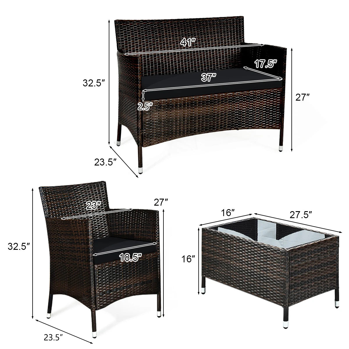 HOMASIS Rattan Patio Furniture Set Cushioned Sofa Chairs Coffee Table
