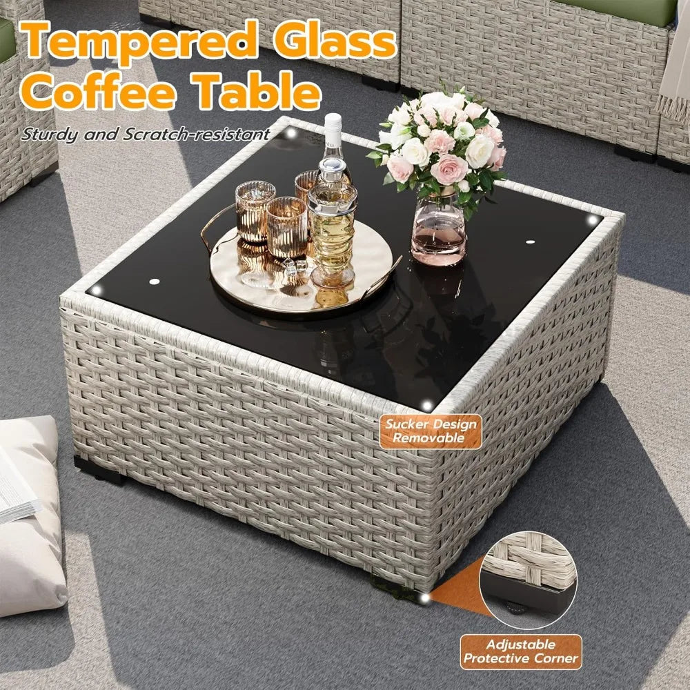 Outdoor Patio Furniture Set 7 Piece Wicker Sectional Sofa And Tea Table