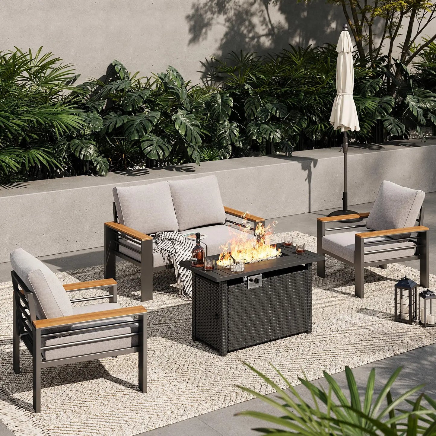 Aluminum Outdoor Patio Furniture Set 7 Seat Sectional Coffee Table