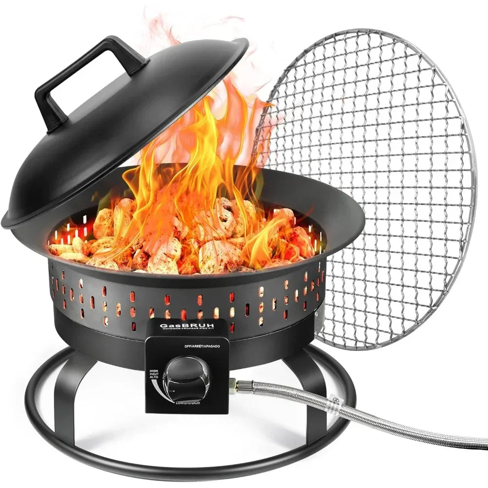 Outdoor Portable Propane Fire Pit With Grill And Carry Handle