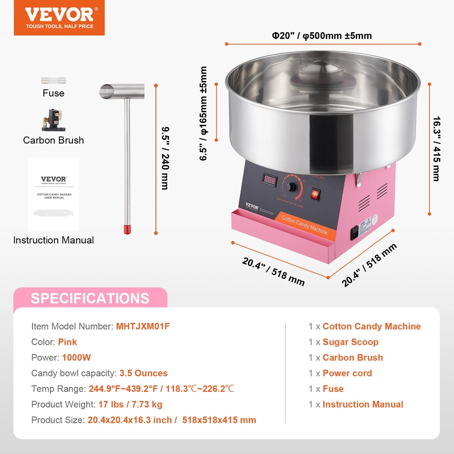 SucceBuy Commercial Electric Cotton Candy Machine With Stainless Steel Bowl