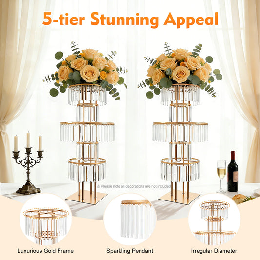 5-Tier Gold Wedding Flower Stand Iron And Acrylic Centerpiece