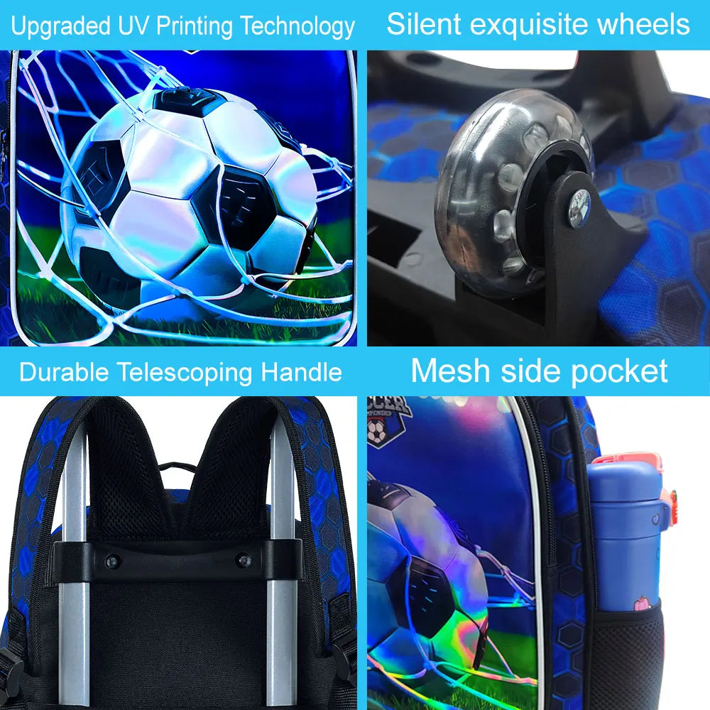 NONECN Rolling Backpack 3pcs Kids Wheeled Bookbag with Lunch Bag