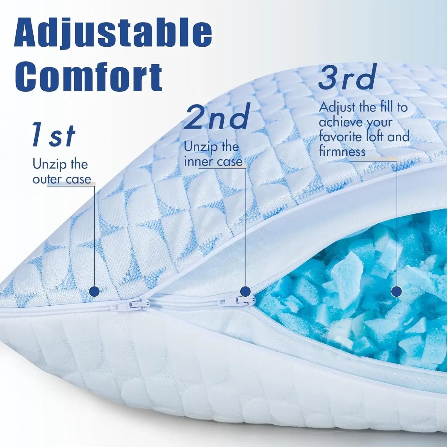 NONECN Shredded Memory Foam Pillows 2 Pack for Side Sleep