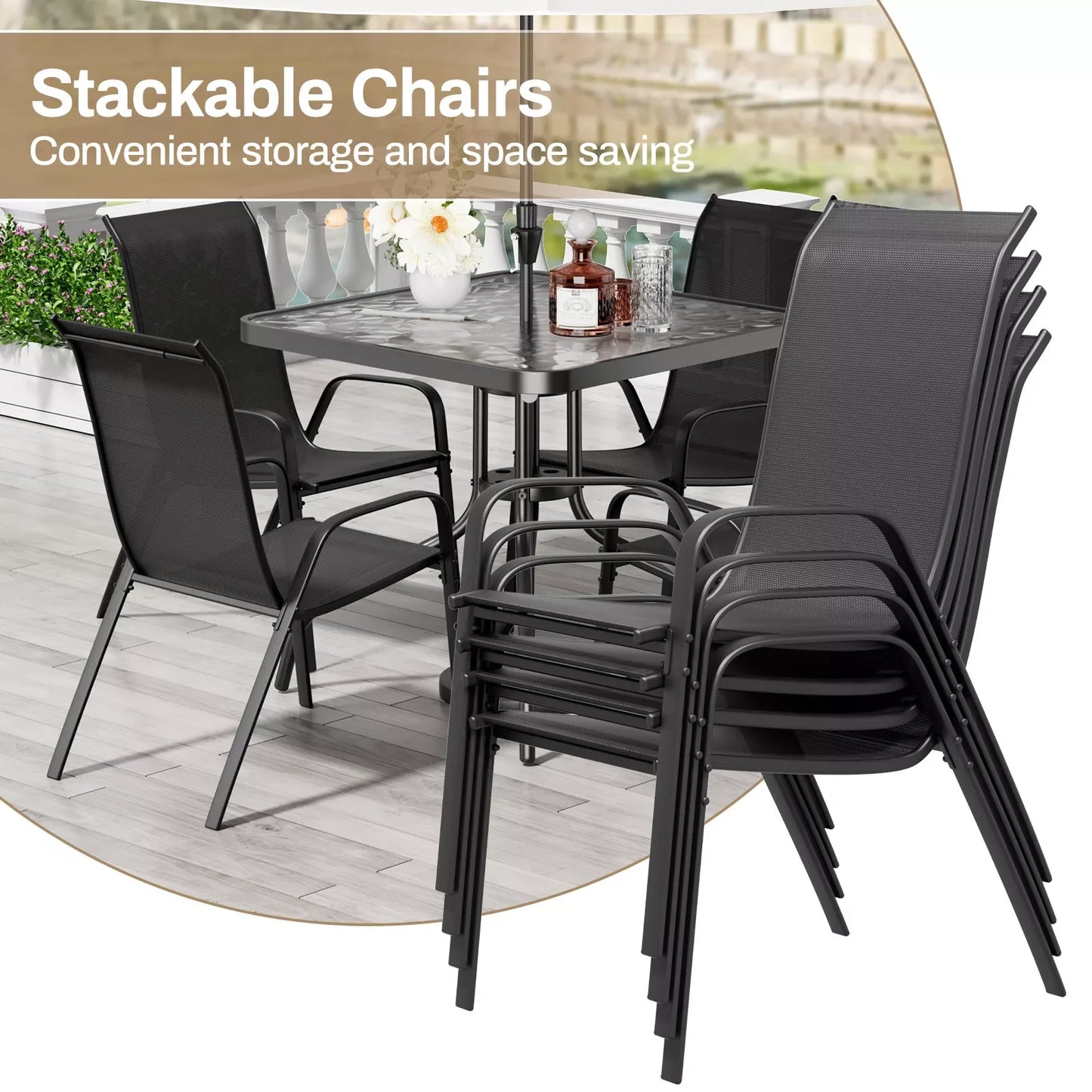 Patio Dining Set 5 Pieces Outdoor Metal Table With Textilene Chairs