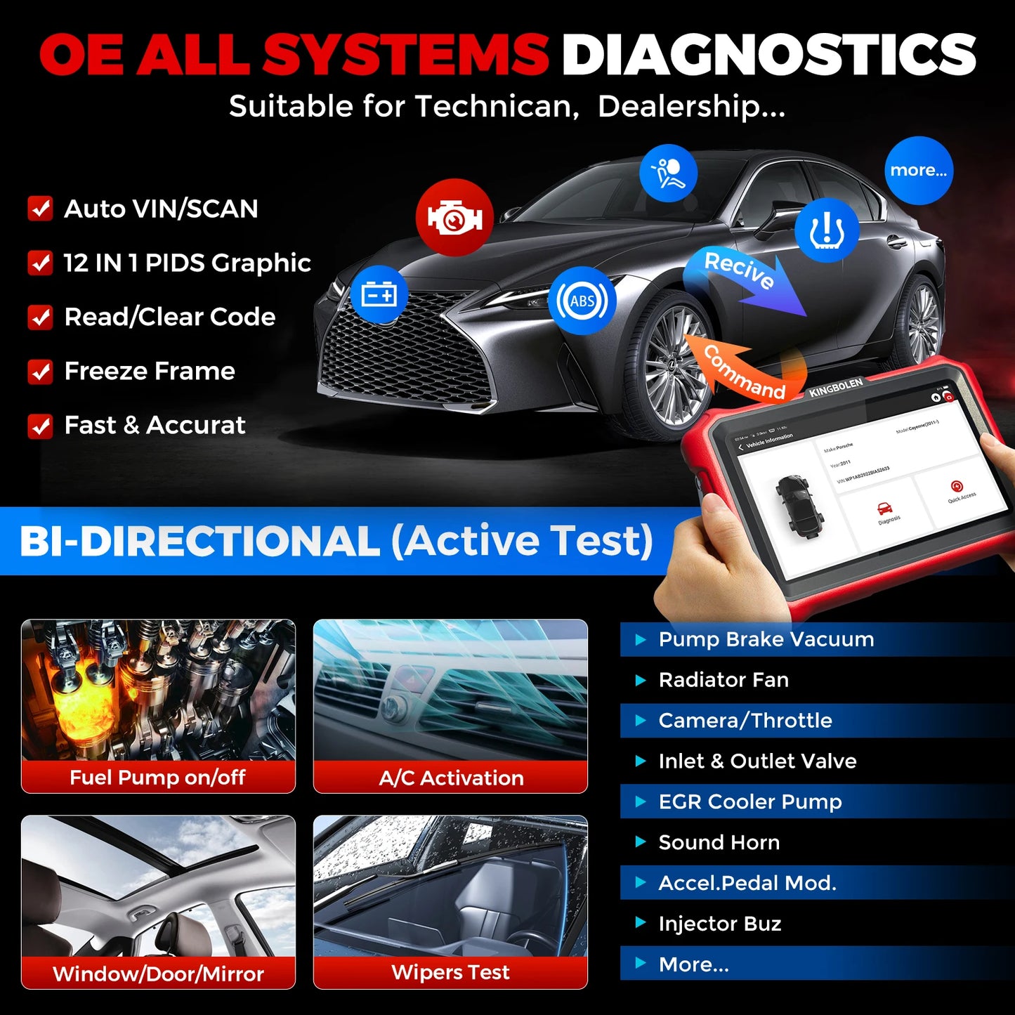Kingbolen K8 Pro Elite Car Diagnostic Tool With Bi Directional