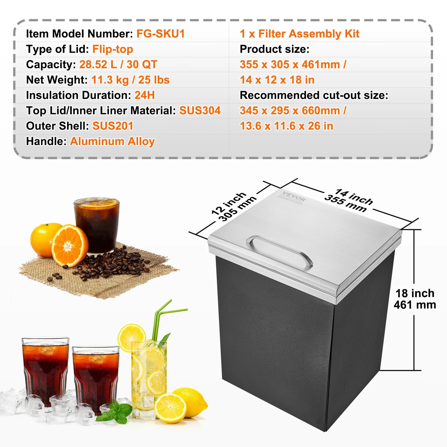 SucceBuy Drop In Ice Chest Stainless Steel Ice Cooler