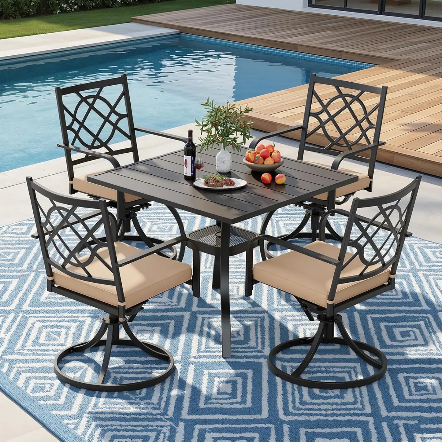 Metal Swivel Dining Chairs Set Of Four Outdoor Patio Furniture
