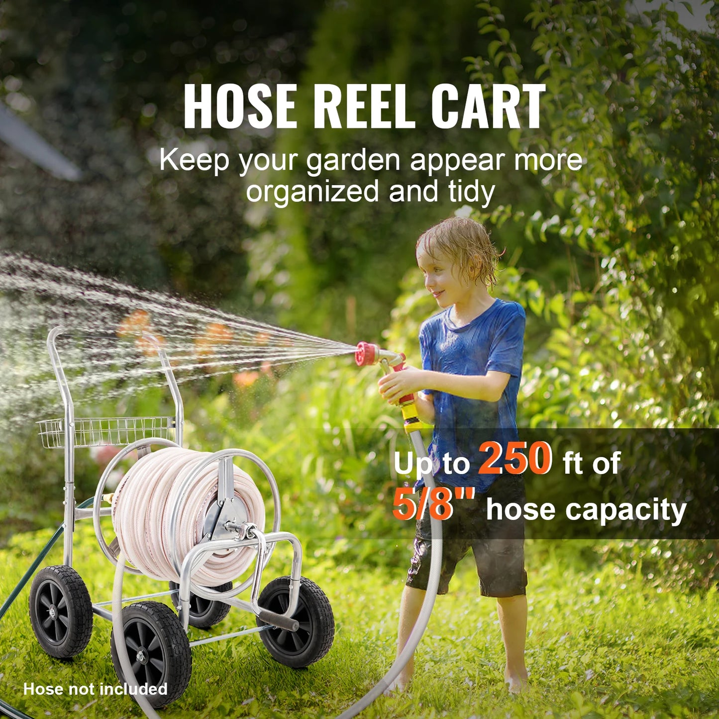 SucceBuy Hose Reel Cart With Basket Garden Roll Up System