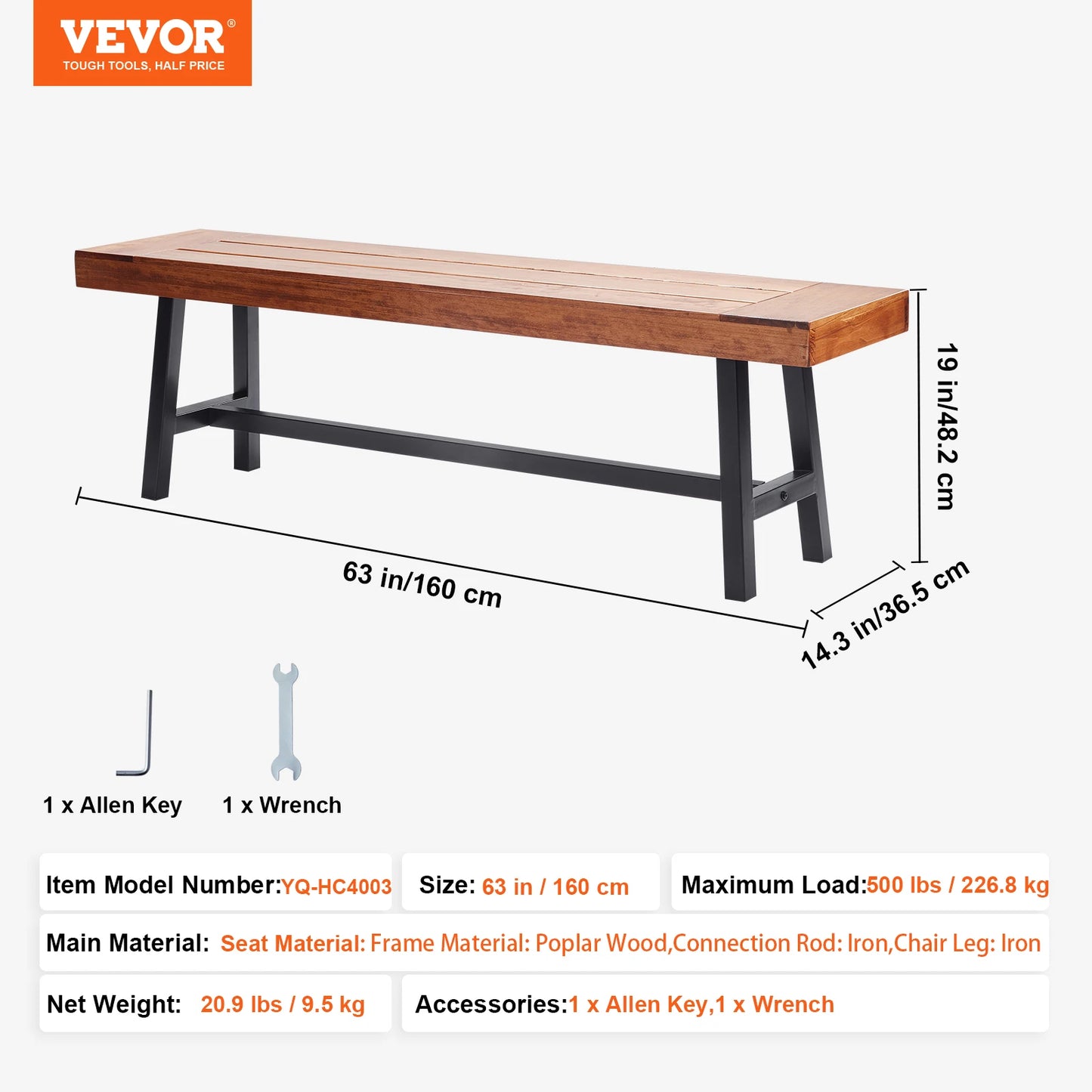 SucceBuy Outdoor Garden Bench Wood Metal Load Capacity 480 Lbs